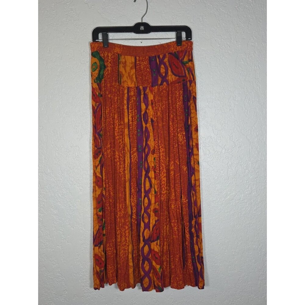Rabbit Designs Maxi Skirt Wmn's Sz 10 Multicolor Boho Floral Slit Sides Coastal